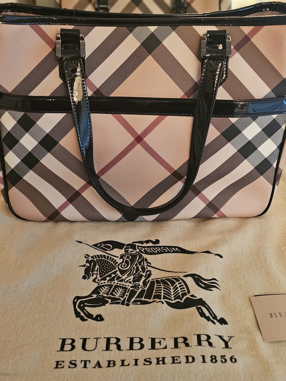 Burberry Pink and Black Check Tote